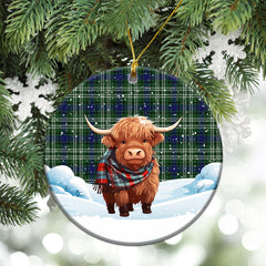 Blyth Tartan Christmas Ceramic Ornament - Highland Cows Snow Style