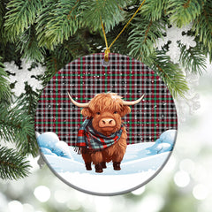 Borthwick Ancient Tartan Christmas Ceramic Ornament - Highland Cows Snow Style