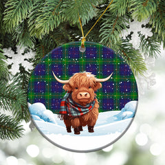 Boyle Tartan Christmas Ceramic Ornament - Highland Cows Snow Style