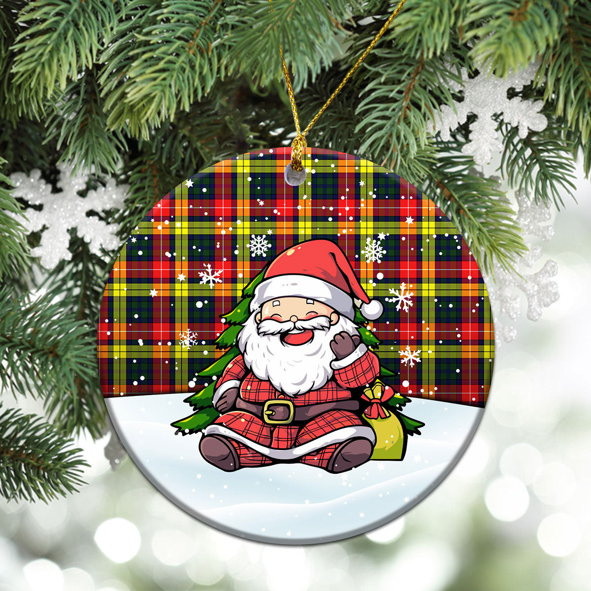 Buchanan Modern Tartan Christmas Ceramic Ornament - Scottish Santa Style