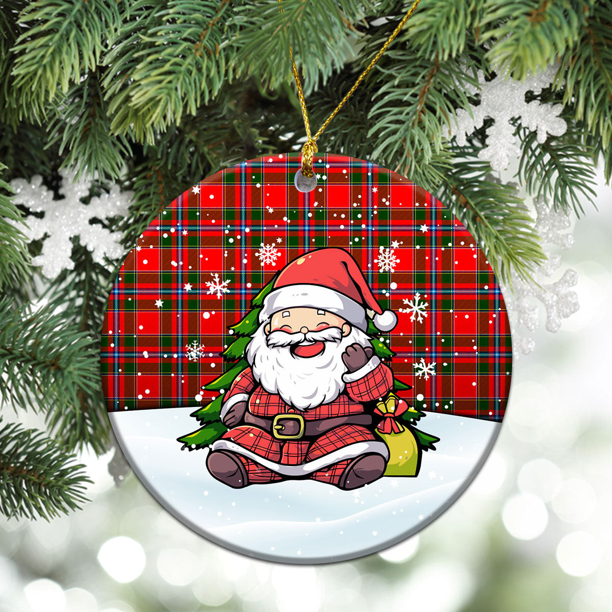 Butter Tartan Christmas Ceramic Ornament - Scottish Santa Style