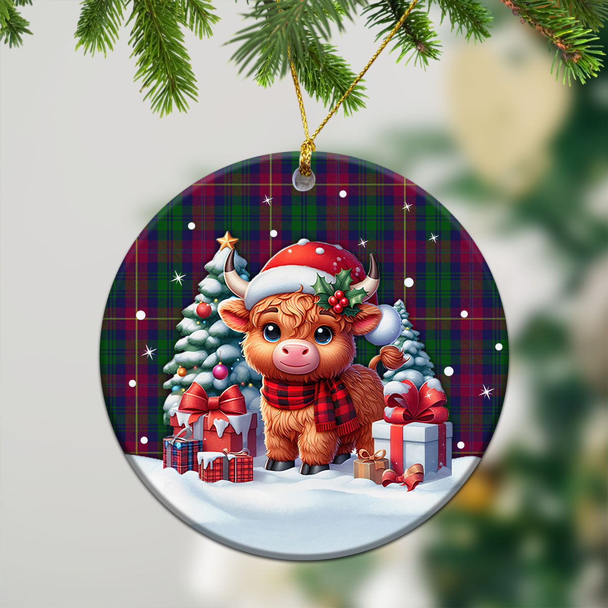 Cairns Tartan Christmas Ceramic Ornament - Highland Cow Winter Style