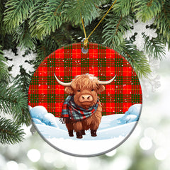 Cameron Modern Tartan Christmas Ceramic Ornament - Highland Cows Snow Style