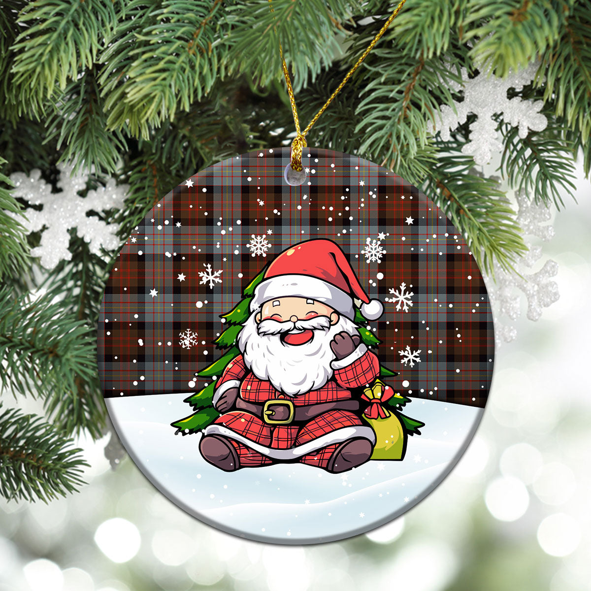 Cameron of Erracht Weathered Tartan Christmas Ceramic Ornament - Scottish Santa Style