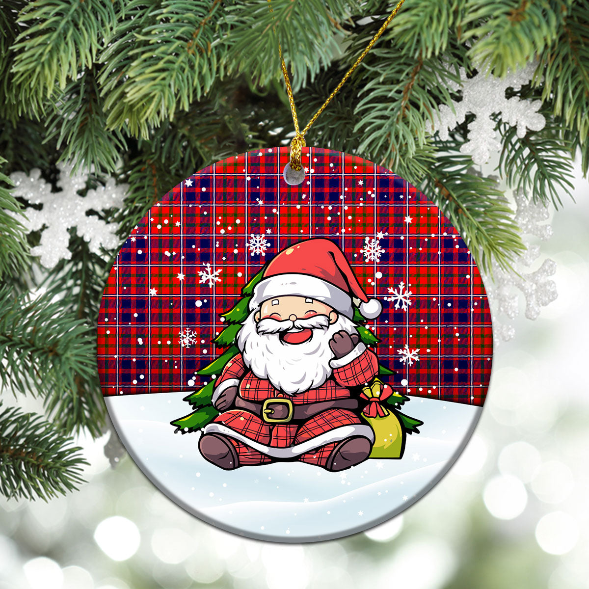 Cameron of Lochiel Modern Tartan Christmas Ceramic Ornament - Scottish Santa Style