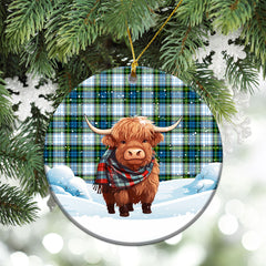 Campbell Dress Tartan Christmas Ceramic Ornament - Highland Cows Snow Style