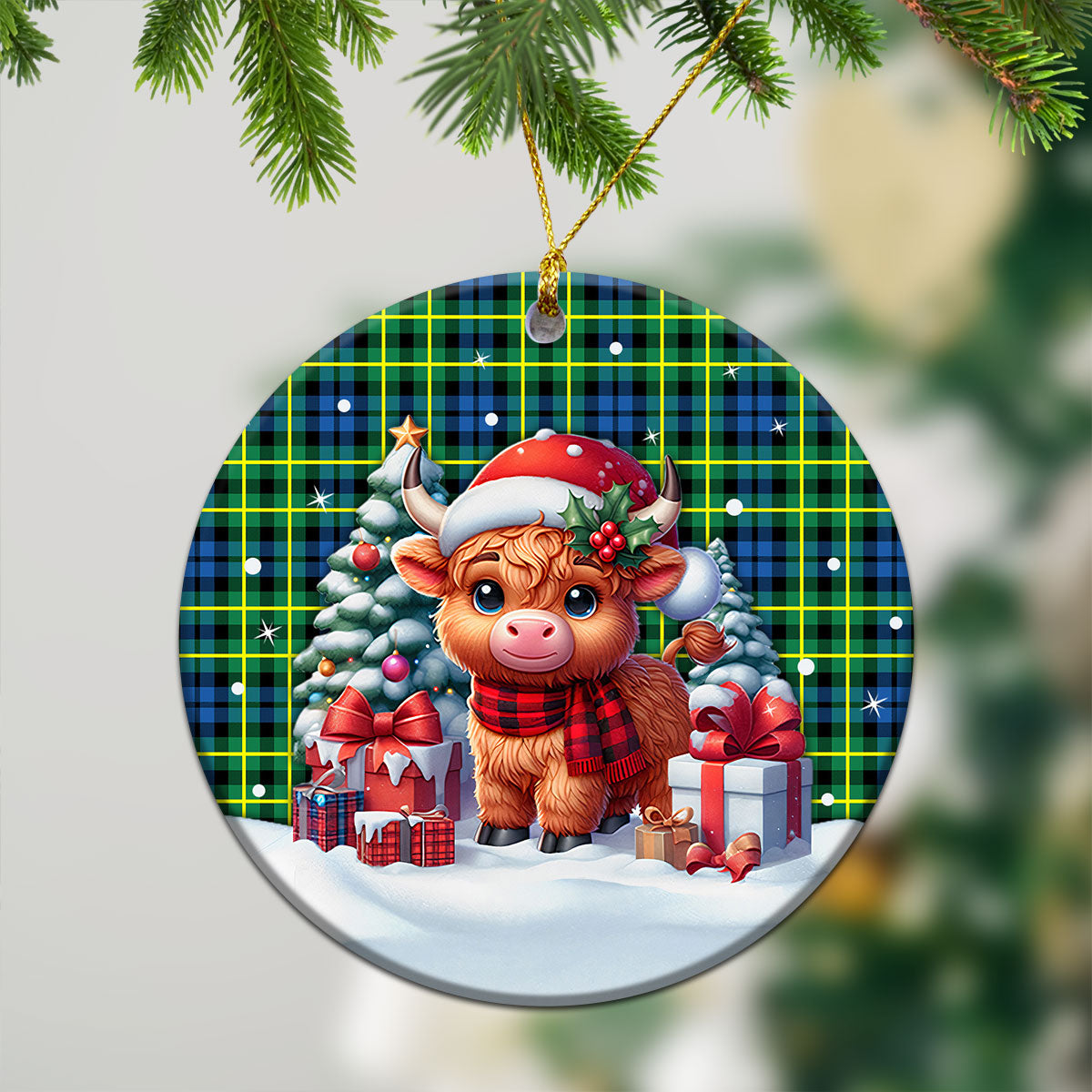 Campbell of Breadalbane Ancient Tartan Christmas Ceramic Ornament - Highland Cow Winter Style