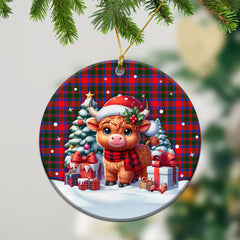 Carrick District Tartan Christmas Ceramic Ornament - Highland Cow Winter Style