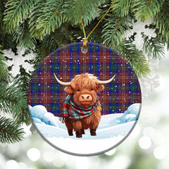 Chisholm Hunting Modern Tartan Christmas Ceramic Ornament - Highland Cows Snow Style