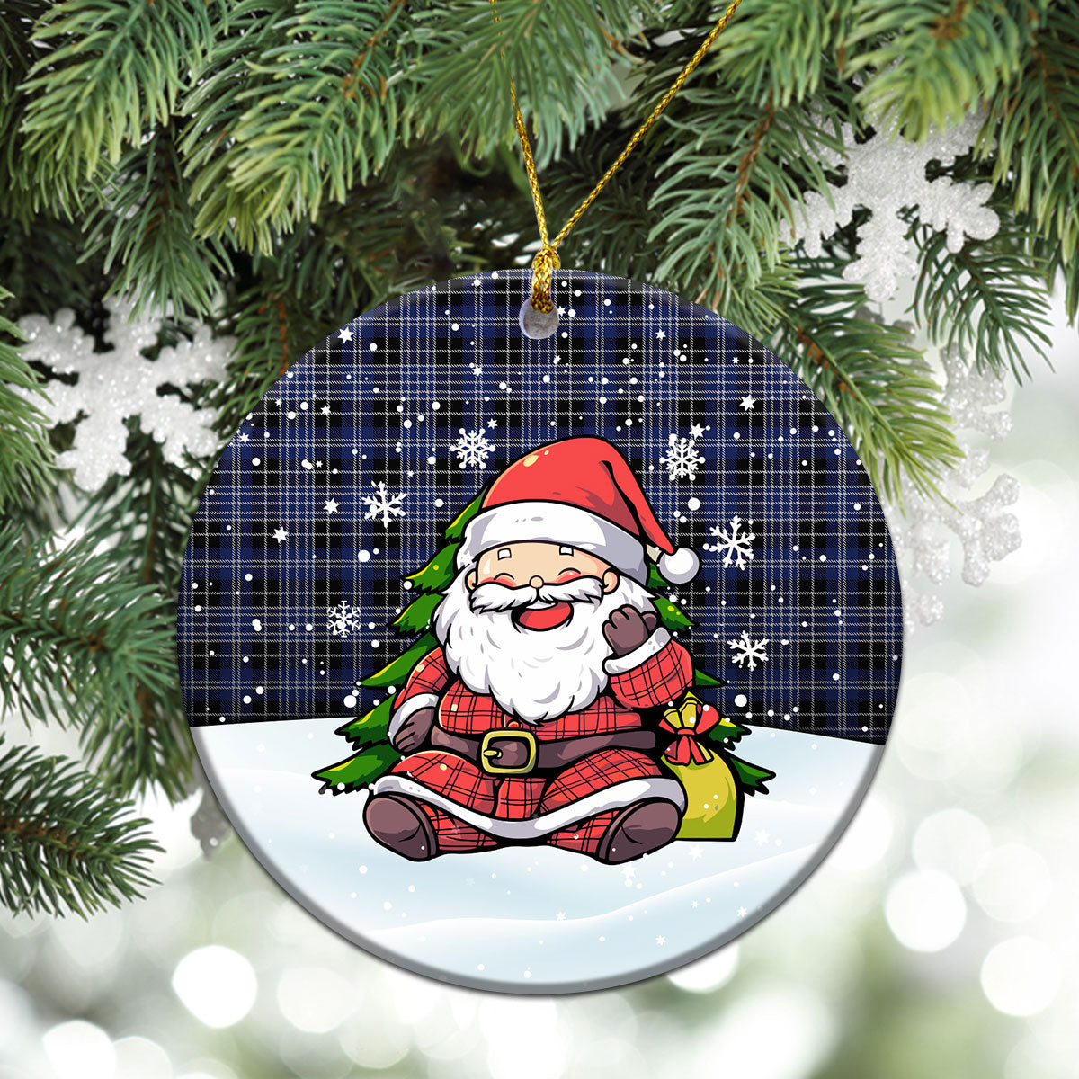 Clark Modern Tartan Christmas Ceramic Ornament - Scottish Santa Style