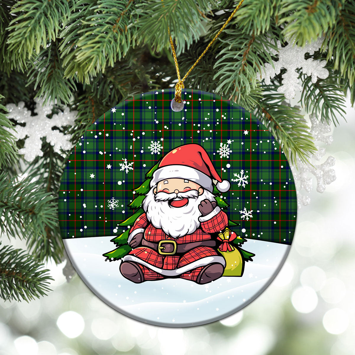 Cranstoun Tartan Christmas Ceramic Ornament - Scottish Santa Style