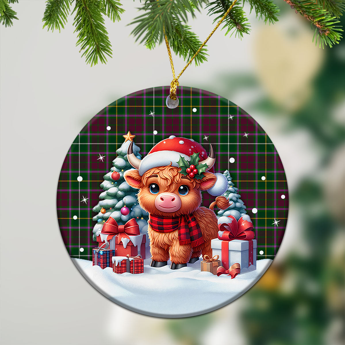 Crosbie Tartan Christmas Ceramic Ornament - Highland Cow Winter Style