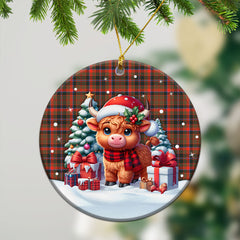 Cumming Hunting Weathered Tartan Christmas Ceramic Ornament - Highland Cow Winter Style