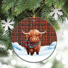 Cumming Hunting Weathered Tartan Christmas Ceramic Ornament - Highland Cows Snow Style