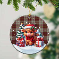 Cunningham Burgundy Dancers Tartan Christmas Ceramic Ornament - Highland Cow Winter Style