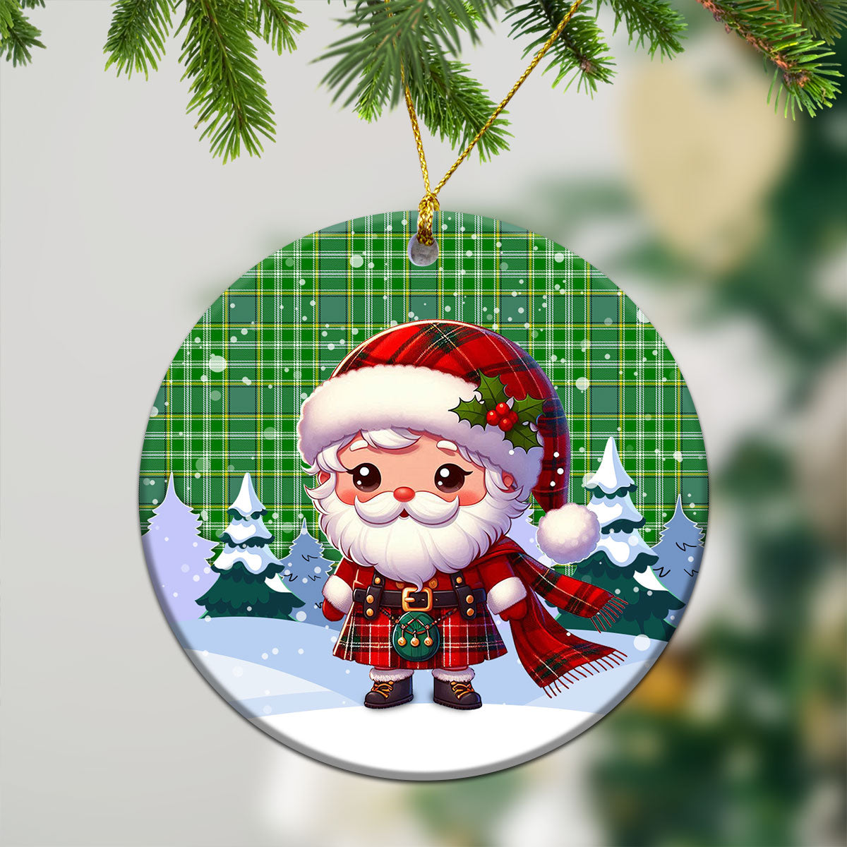 Currie Tartan Christmas Ceramic Ornament - Santa Claus In Kilt Style