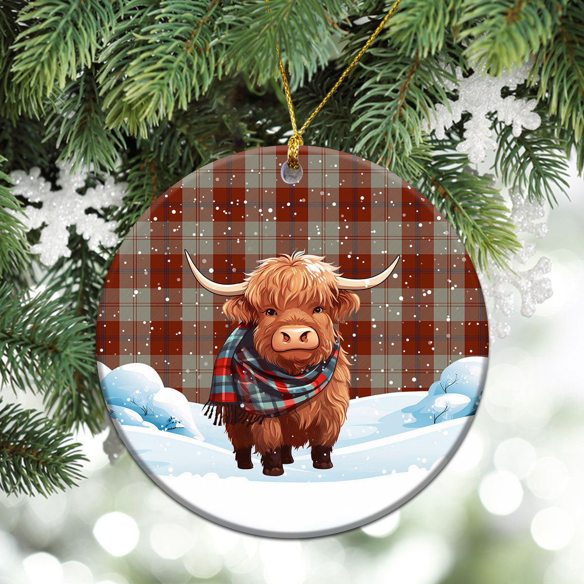 Davidson Dress Dancers Tartan Christmas Ceramic Ornament - Highland Cows Snow Style