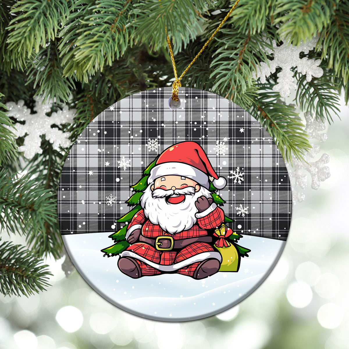 Douglas Grey Modern Tartan Christmas Ceramic Ornament - Scottish Santa Style