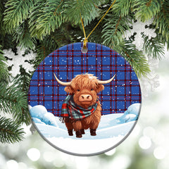 Elliot Modern Tartan Christmas Ceramic Ornament - Highland Cows Snow Style