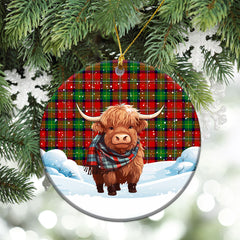 Fairlie Tartan Christmas Ceramic Ornament - Highland Cows Snow Style