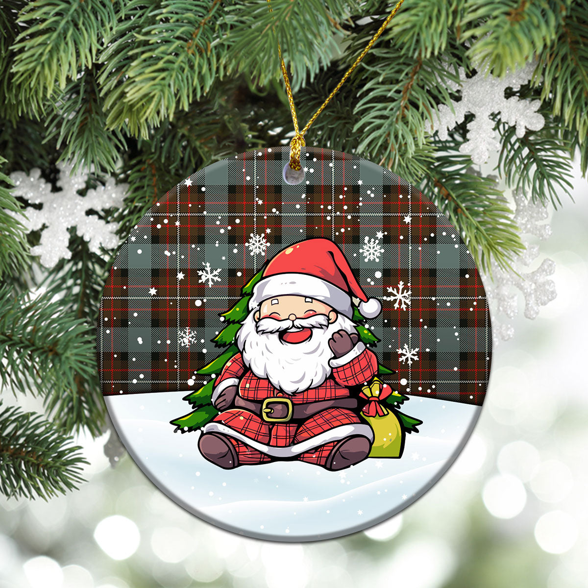 Fergusson Weathered Tartan Christmas Ceramic Ornament - Scottish Santa Style