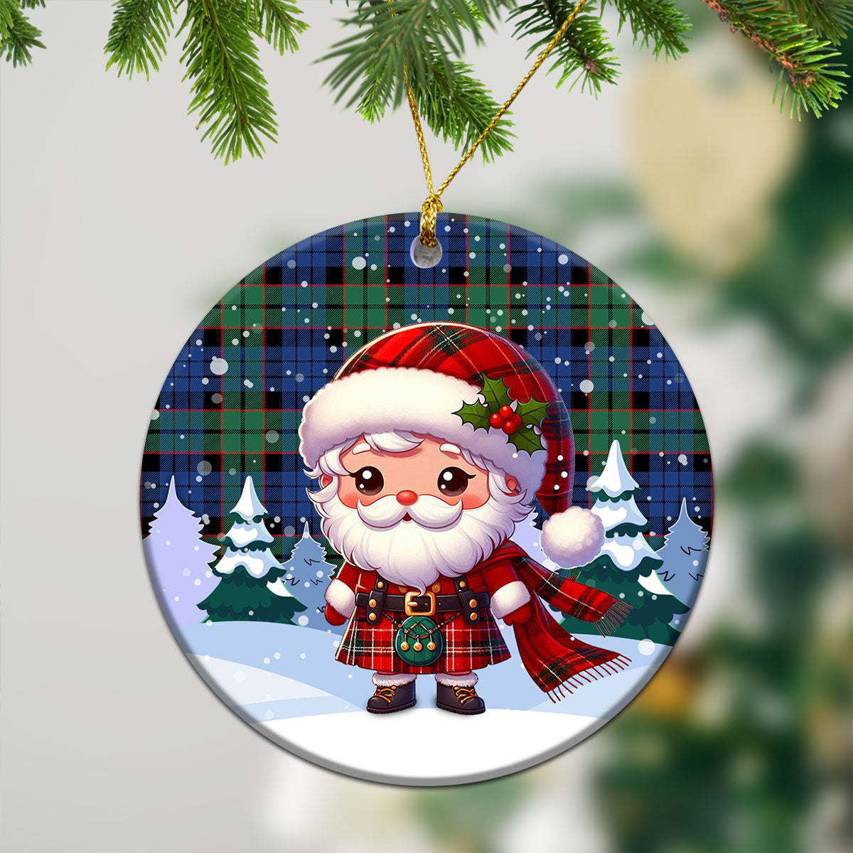 Fletcher Ancient Tartan Christmas Ceramic Ornament - Santa Claus In Kilt Style