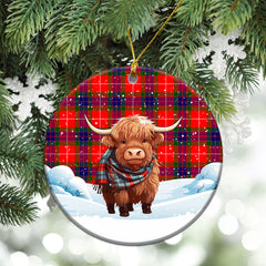 Fraser (of Lovat) Modern Tartan Christmas Ceramic Ornament - Highland Cows Snow Style