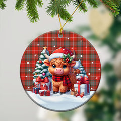 Fraser (of Lovat) Weathered Tartan Christmas Ceramic Ornament - Highland Cow Winter Style