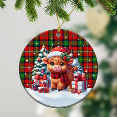 Fullarton Tartan Christmas Ceramic Ornament - Highland Cow Winter Style