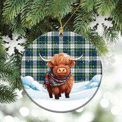 Gordon Dress Ancient Tartan Christmas Ceramic Ornament - Highland Cows Snow Style