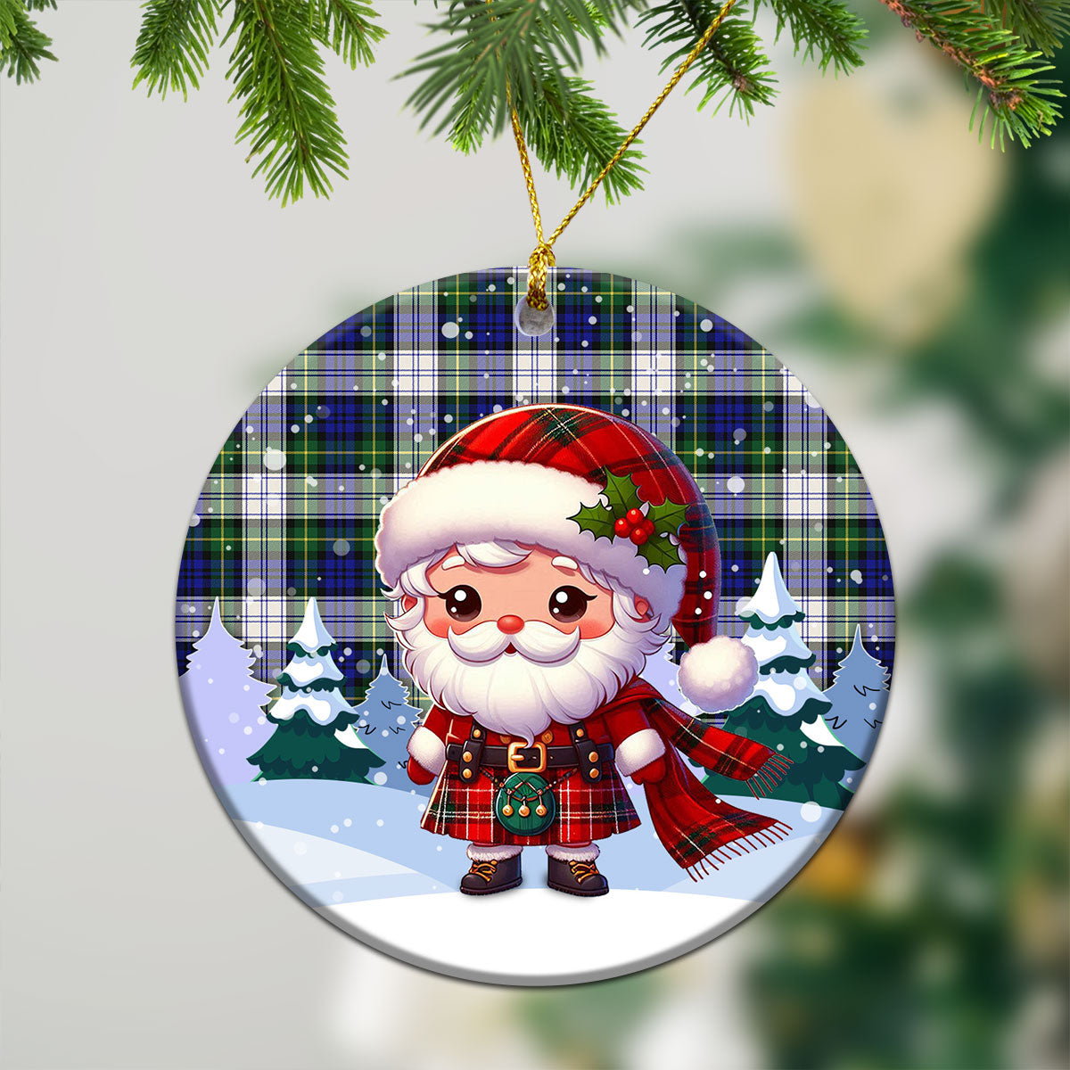 Gordon Dress Modern Tartan Christmas Ceramic Ornament - Santa Claus In Kilt Style