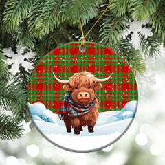 Grierson Tartan Christmas Ceramic Ornament - Highland Cows Snow Style