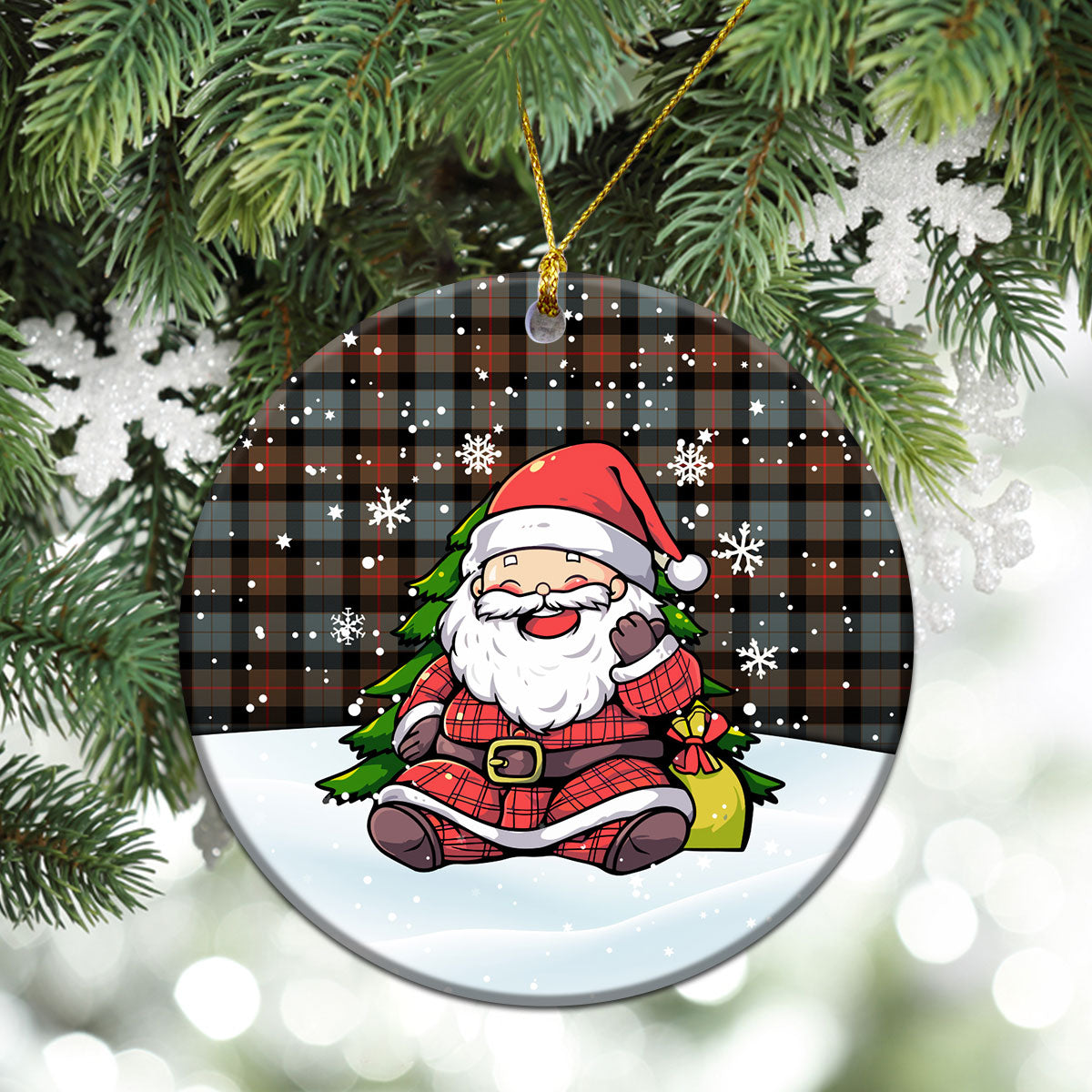 Gunn Weathered Tartan Christmas Ceramic Ornament - Scottish Santa Style