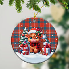 Hamilton Ancient Tartan Christmas Ceramic Ornament - Highland Cow Winter Style