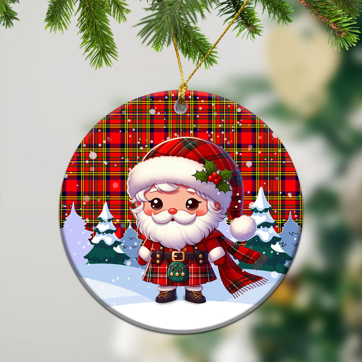 Hepburn Tartan Christmas Ceramic Ornament - Santa Claus In Kilt Style