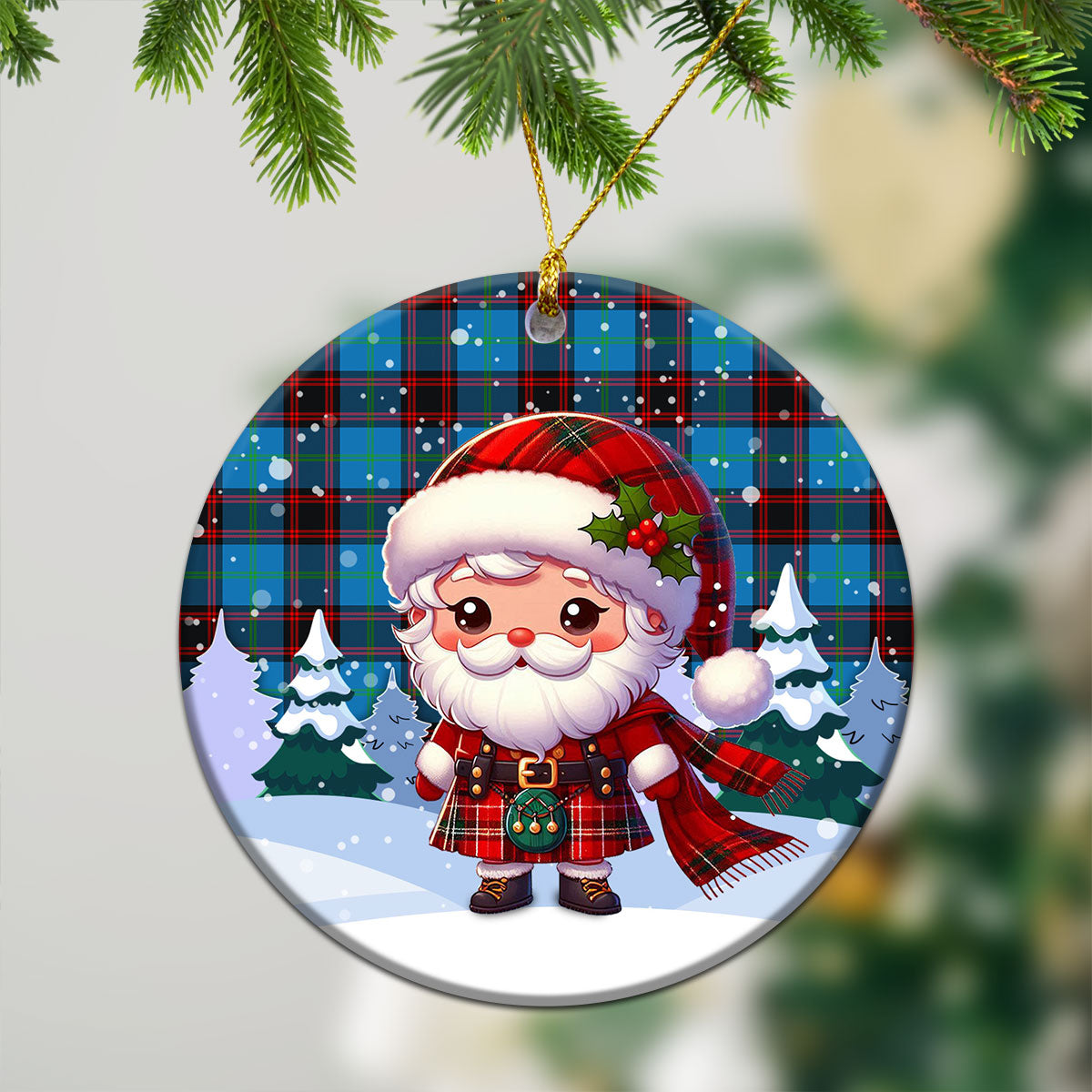 Home Ancient Tartan Christmas Ceramic Ornament - Santa Claus In Kilt Style