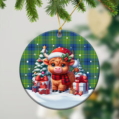 Johnson Ancient Tartan Christmas Ceramic Ornament - Highland Cow Winter Style