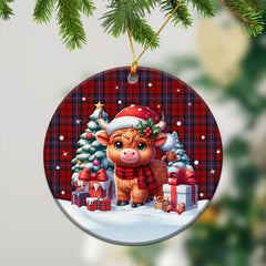 Kelly of Sleat Red Tartan Christmas Ceramic Ornament - Highland Cow Winter Style