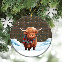 Kennedy Weathered Tartan Christmas Ceramic Ornament - Highland Cows Snow Style