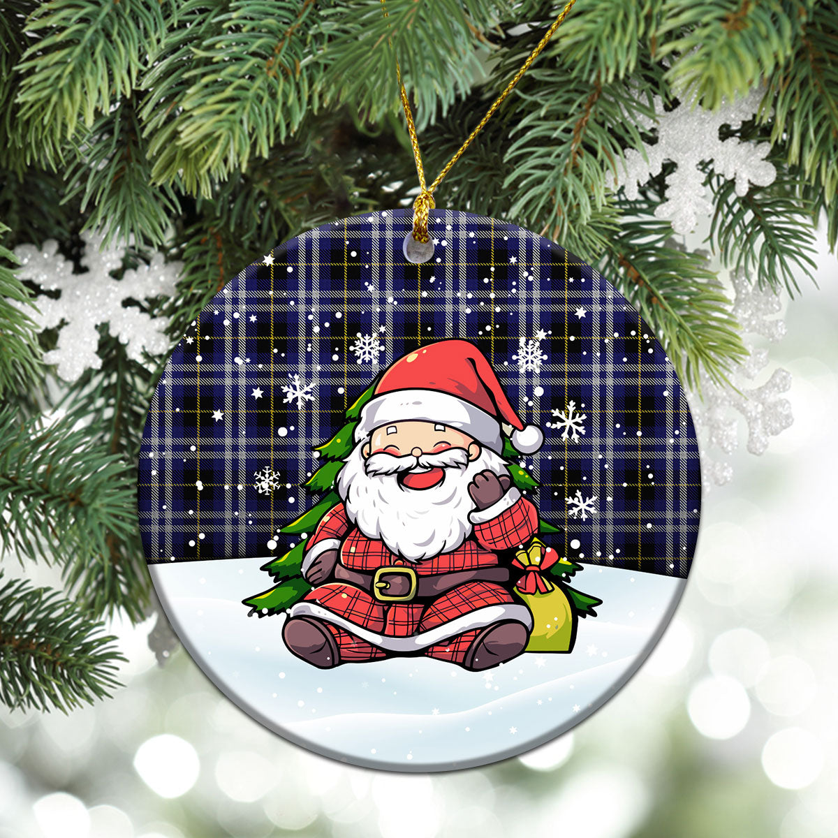 Kilmarnock Tartan Christmas Ceramic Ornament - Scottish Santa Style