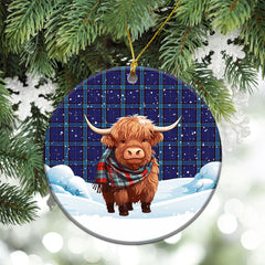 Kirkaldy Tartan Christmas Ceramic Ornament - Highland Cows Snow Style