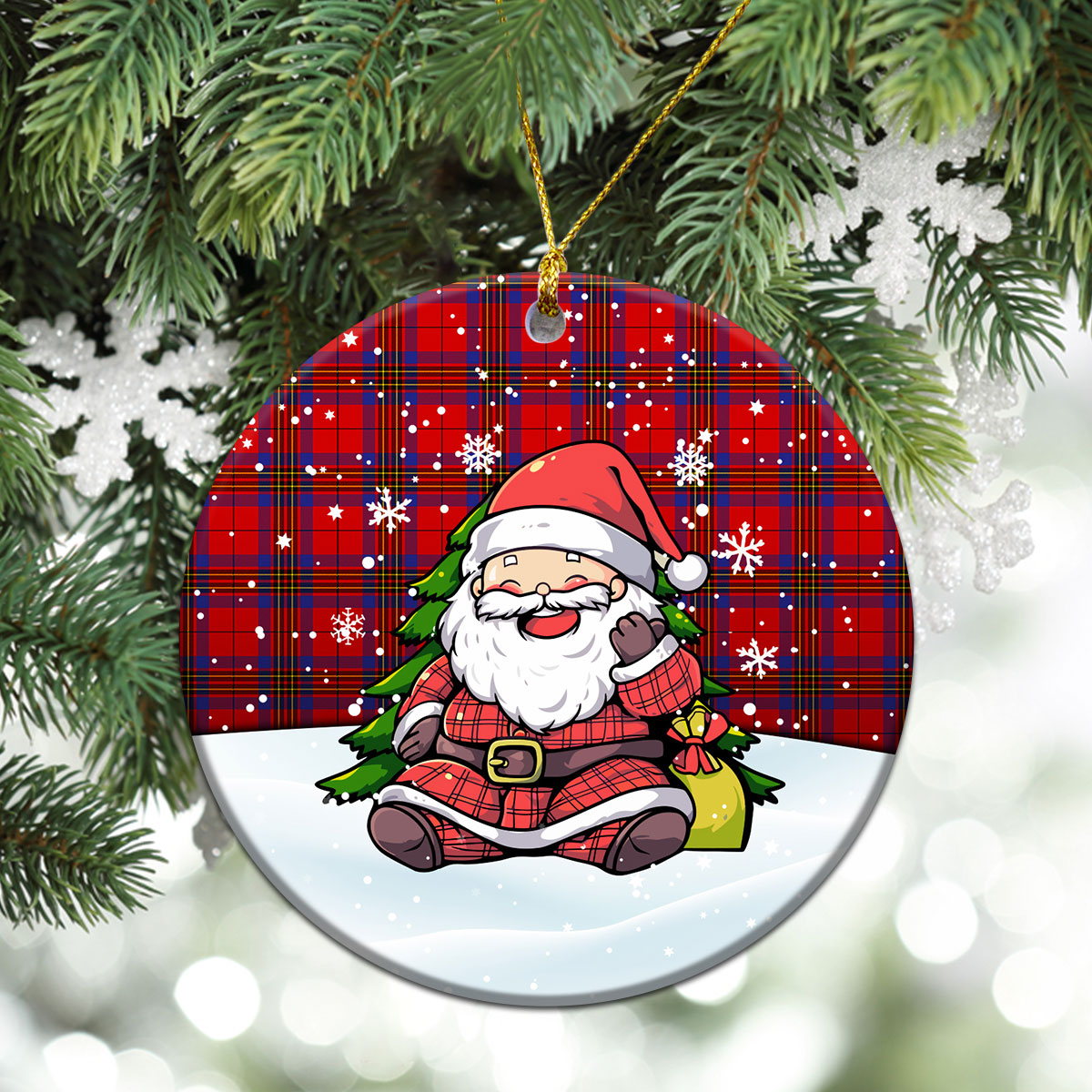 Leslie Modern Tartan Christmas Ceramic Ornament - Scottish Santa Style