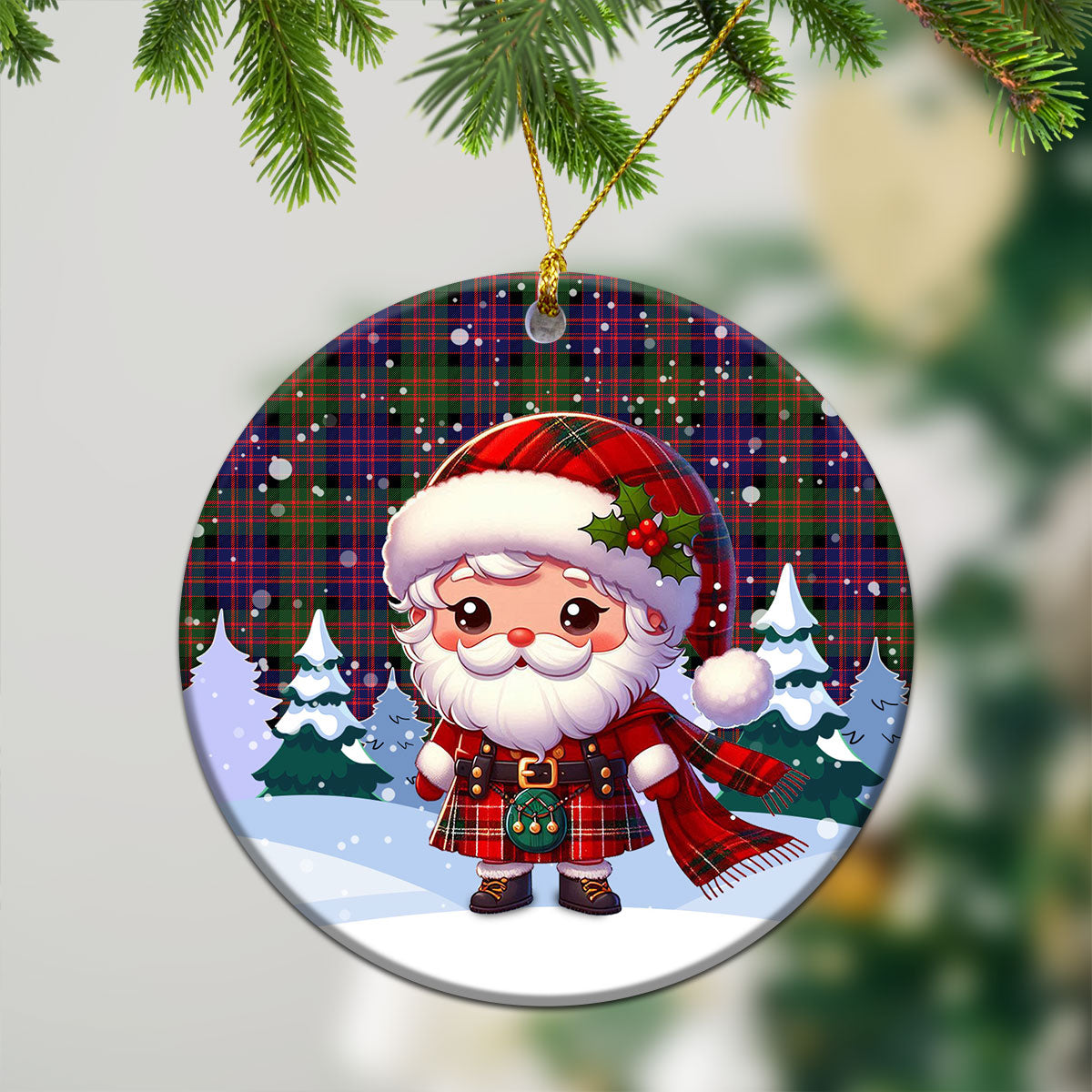 MacBrayne Tartan Christmas Ceramic Ornament - Santa Claus In Kilt Style