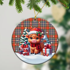 MacFarlane Ancient Tartan Christmas Ceramic Ornament - Highland Cow Winter Style