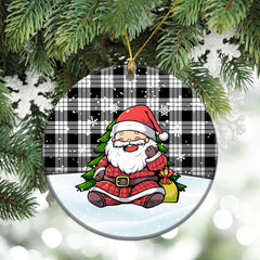 MacFarlane Black _ White Tartan Christmas Ceramic Ornament - Scottish Santa Style