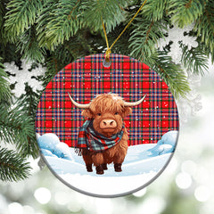 MacFarlane Modern Tartan Christmas Ceramic Ornament - Highland Cows Snow Style