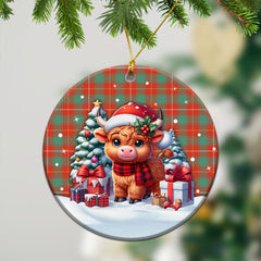 MacFie Ancient Tartan Christmas Ceramic Ornament - Highland Cow Winter Style