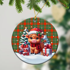 MacGregor Ancient Tartan Christmas Ceramic Ornament - Highland Cow Winter Style