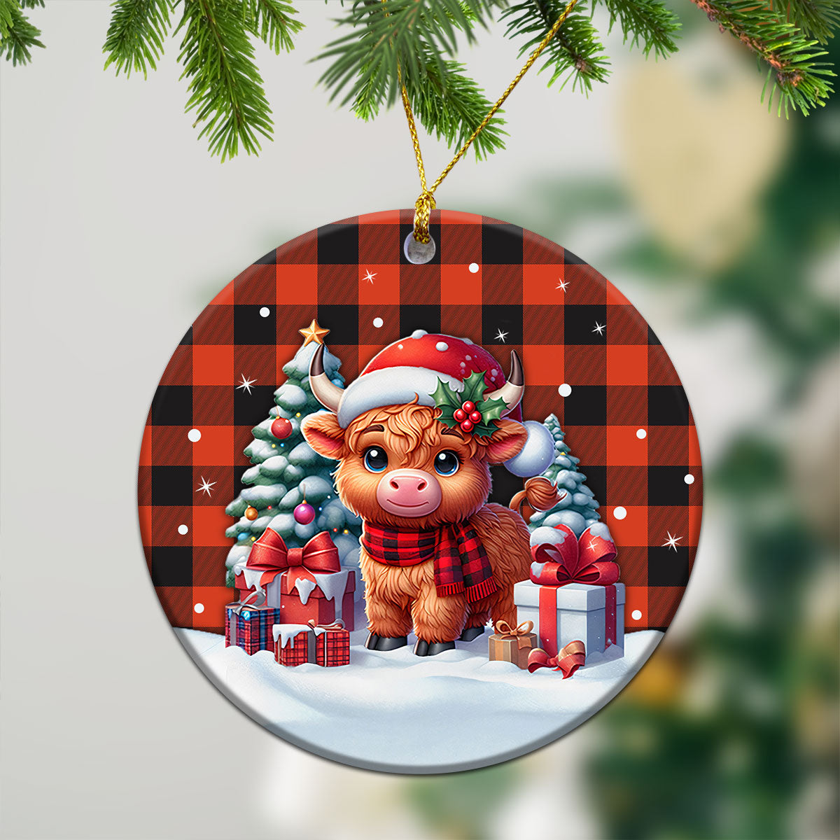 MacGregor Rob Roy Ancient Tartan Christmas Ceramic Ornament - Highland Cow Winter Style