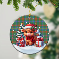 MacIntosh Hunting Ancient Tartan Christmas Ceramic Ornament - Highland Cow Winter Style